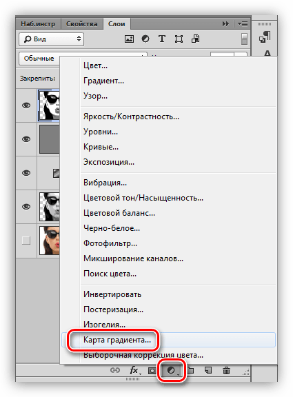 Корректирующий слой Какрта градиента в Фотошопе