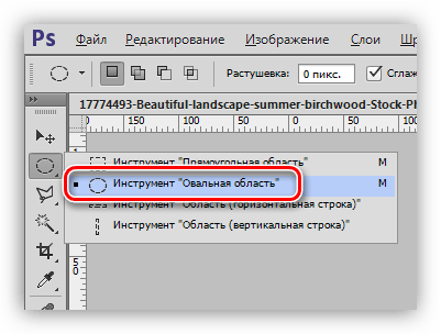 Инструмент овальная область в Фотошопе