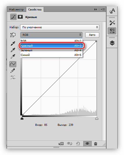 Красный канал кривых в Фотошопе