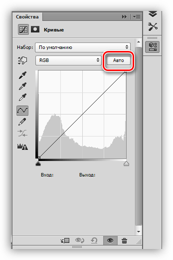 Кнопка автоматической настройки Кривых в Фотошопе