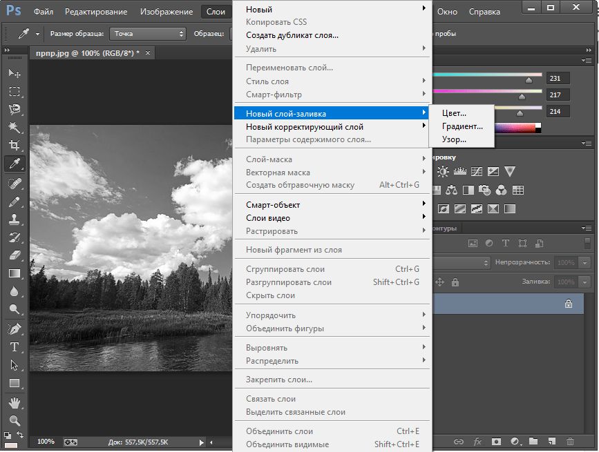 Новый слой заливки в Фотошопе