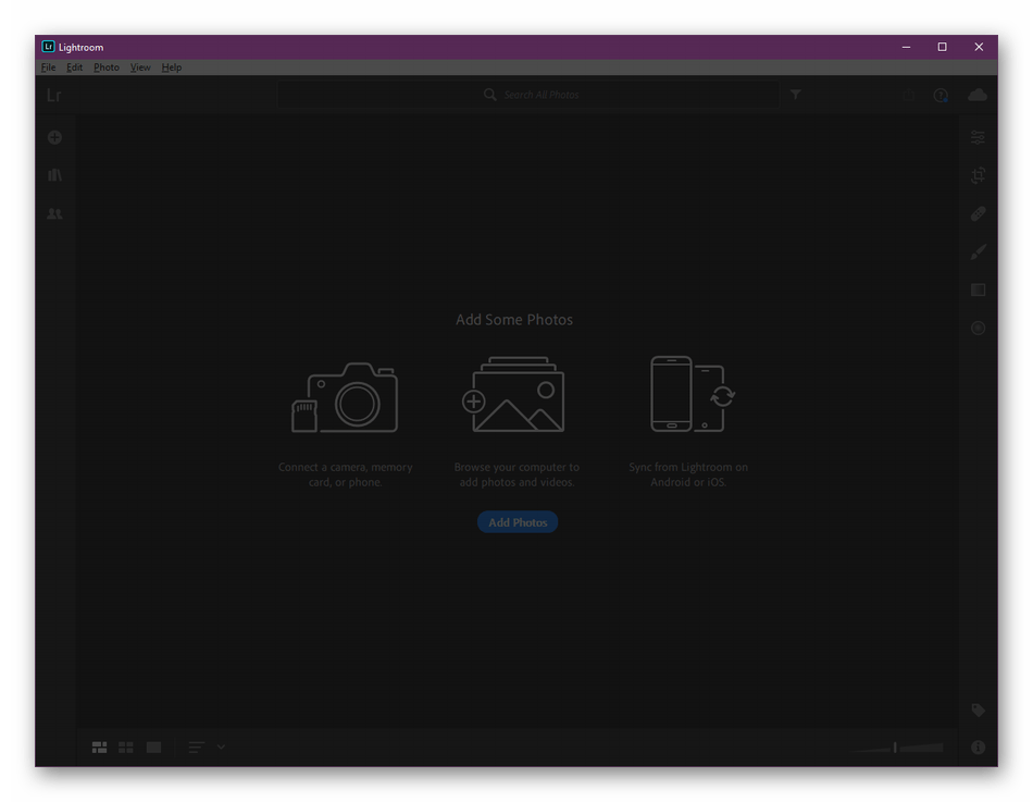 Внешний вид редактора Adobe Lightroom