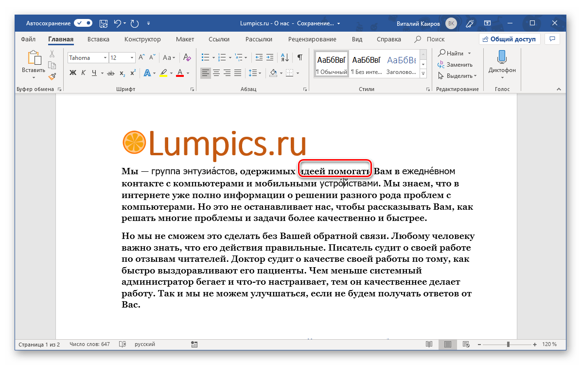 Результат добавления ударения посредством горячих клавиш в программе Microsoft Word