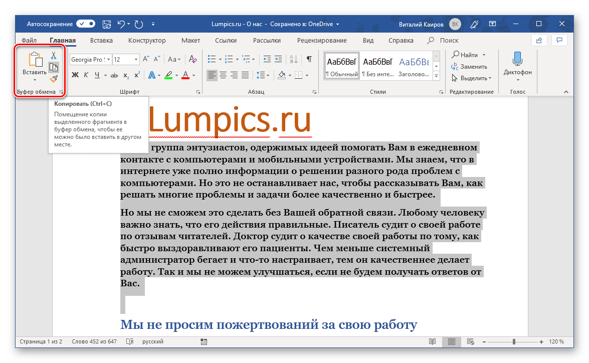 Инструменты для работы с выделенным текстом в программе Microsoft Word