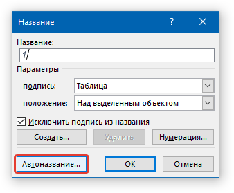 окно Название в word