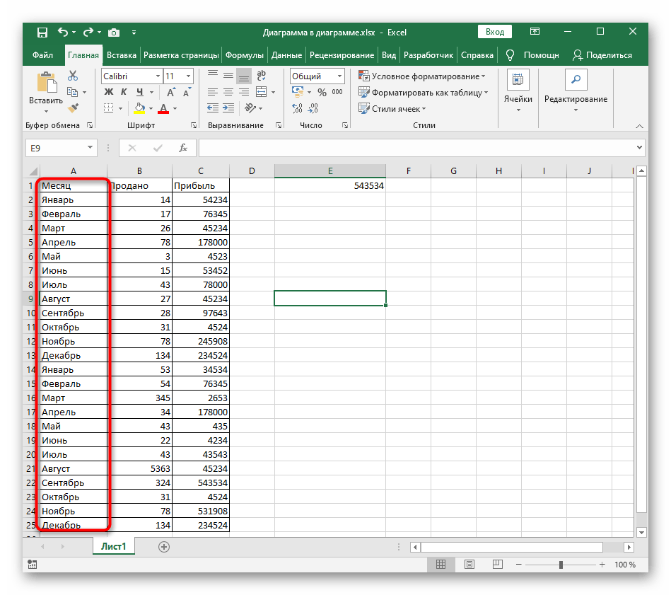 Выделение диапазона ячеек для быстрой сортировки по алфавиту в Excel