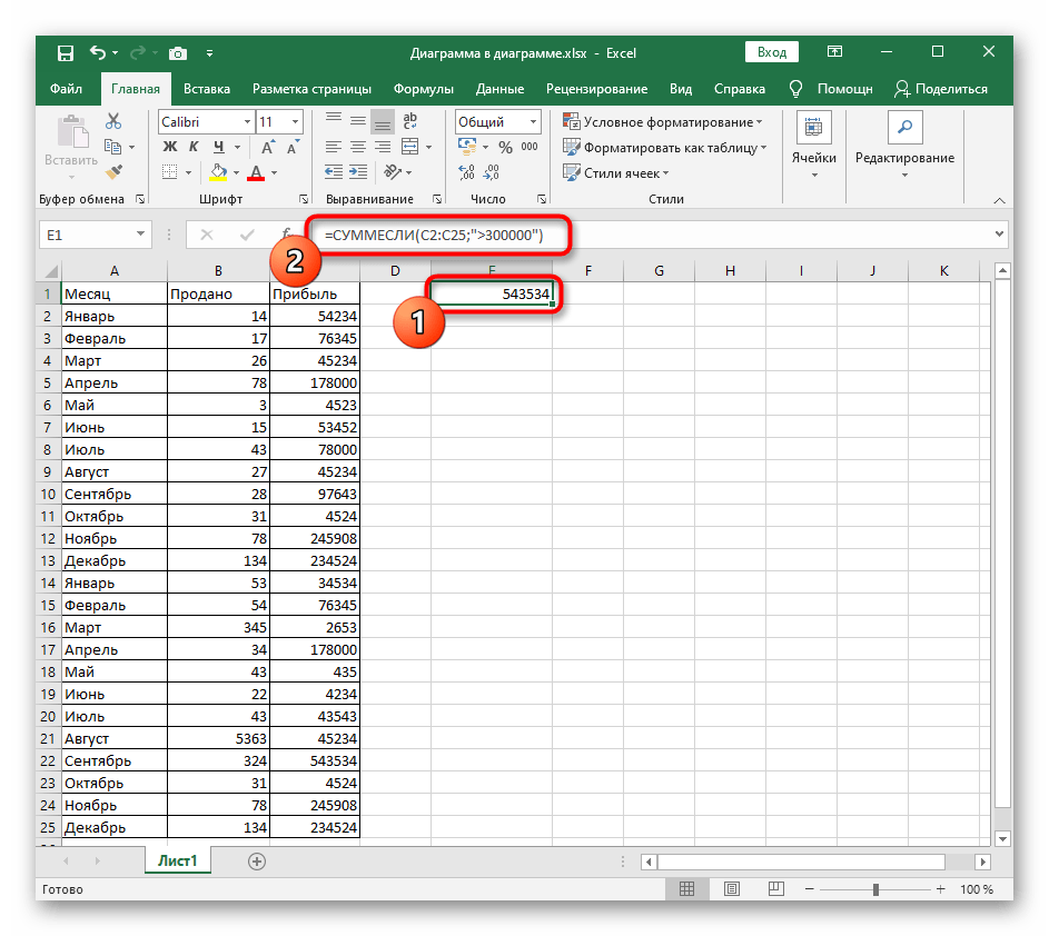 Ознакомление с синтаксисом функции СУММЕСЛИ в Excel перед ее созданием