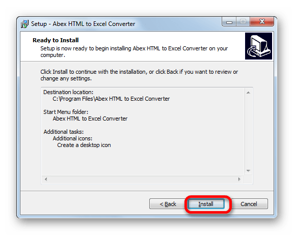Запуск установки программы Abex HTML to Excel Converter