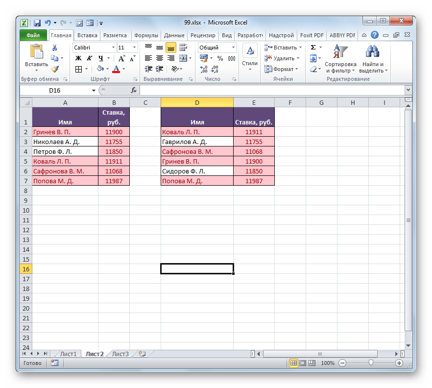 Повторяющиеся значения выделены в Microsoft Excel