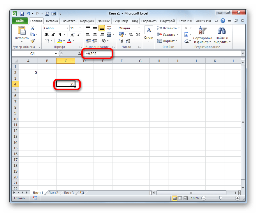 Результат возведения в квадрат числа находящегося в другой ячейке в Microsoft Excel