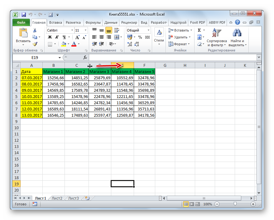 Расширение столбца в Microsoft Excel