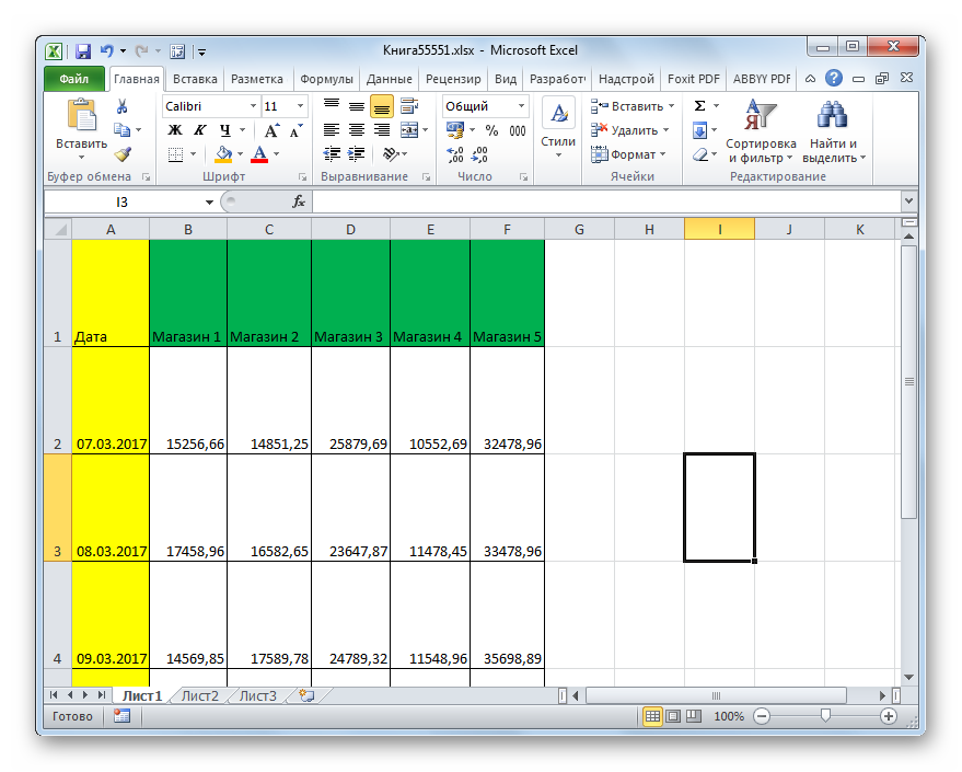 Все строки таблицы расширины в Microsoft Excel