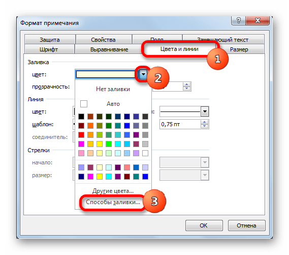 Окно формата примечания в Microsoft Excel