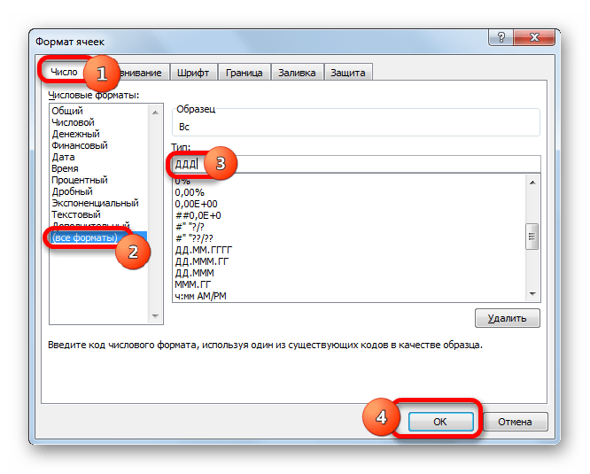 Окно формат ячеек в Microsoft Excel