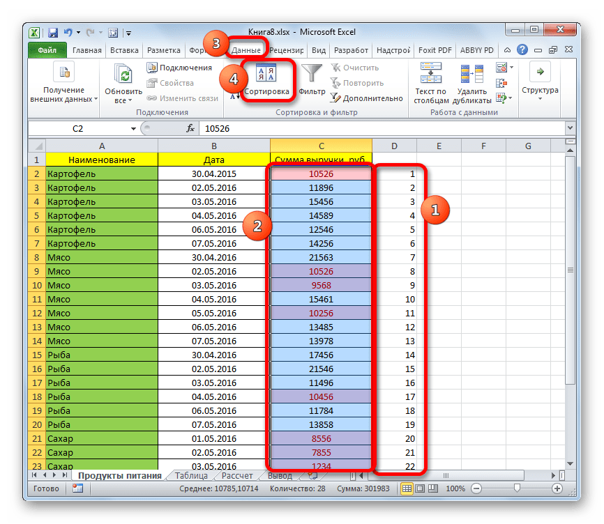 Запуск окна сортировки в Microsoft Excel