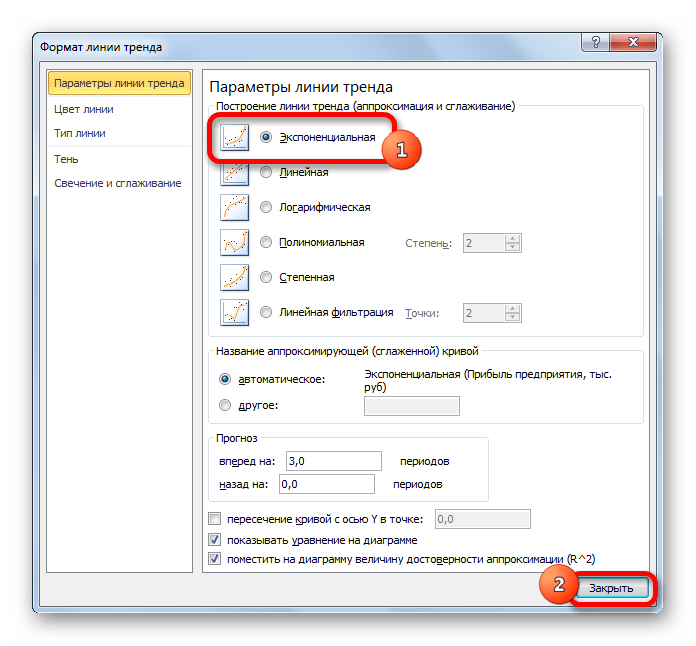 Выбор другого типа апроксимации в Microsoft Excel