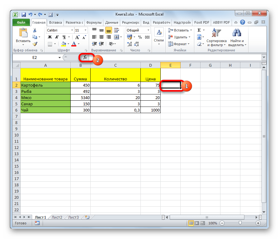 Переход в мастер функций в Microsoft Excel