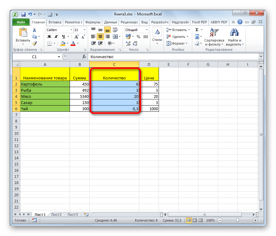 Выделение ячейки в Microsoft Excel