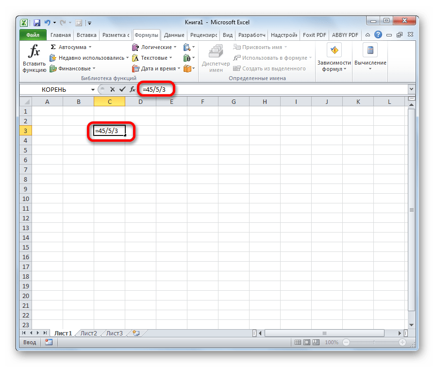 Формула деления в Microsoft Excel