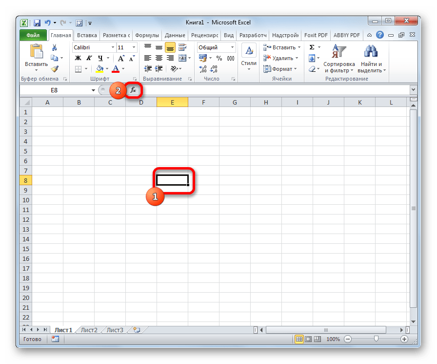 Перемещение в мастер функций в Microsoft Excel