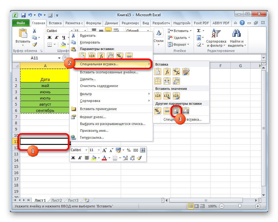 Вставка в виде изображения в Microsoft Excel