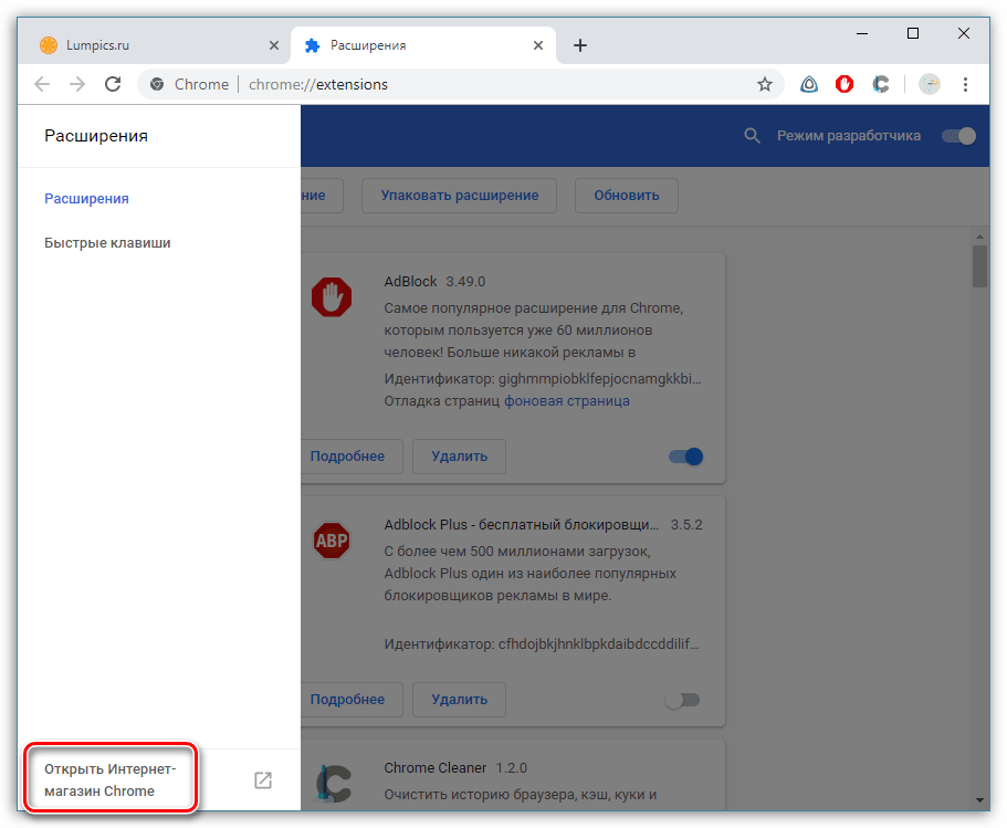 Интернет-магазин расширений в браузере Google Chrome