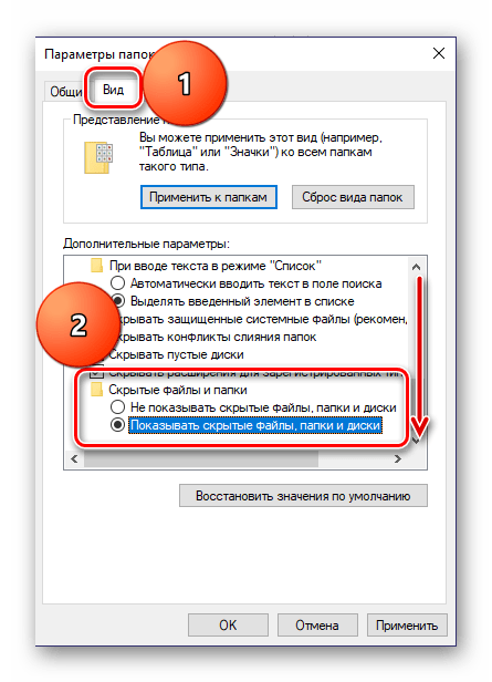 Отображение скрытых файлов в Windows