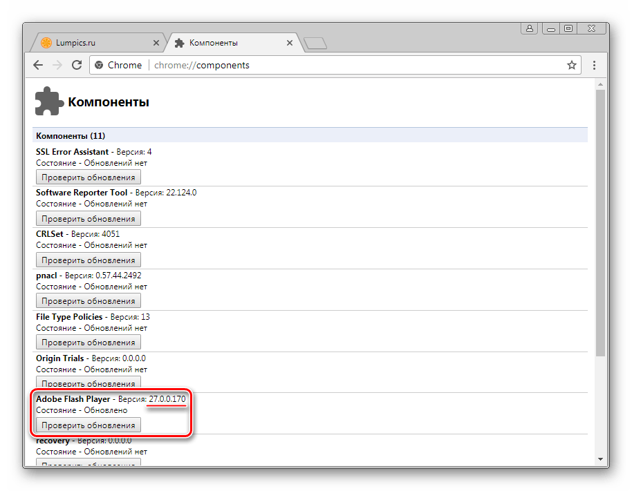 Flash Player в Google Chrome плагин присутствует