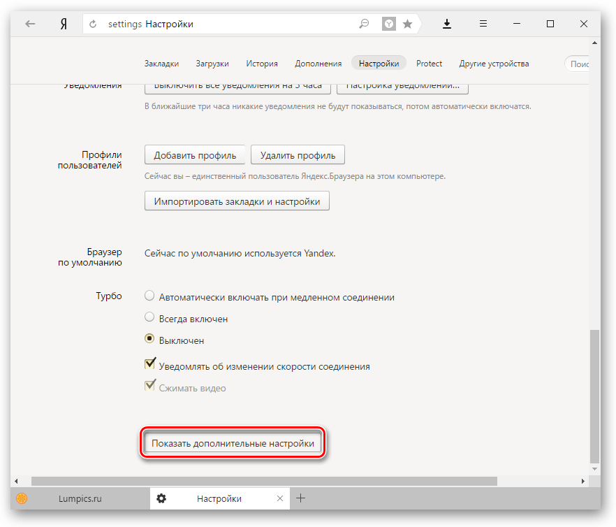 Дополнительные настройки Яндекс.Браузера