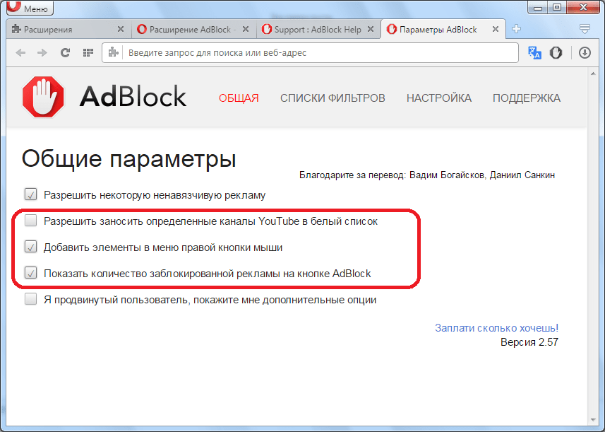 Другие параметры в AdBlock в Opera