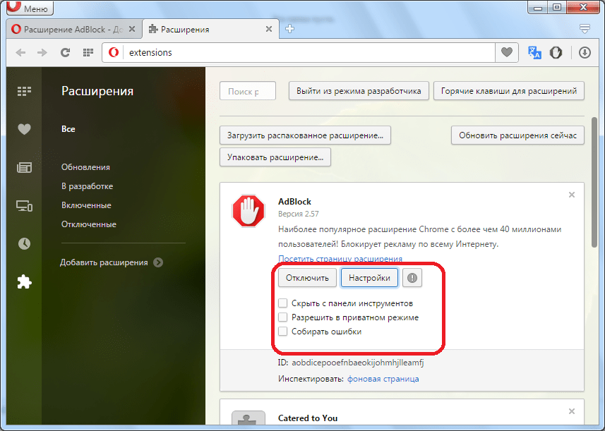 Настройки AdBlock в Opera