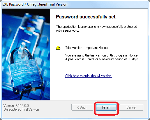 Завершение работы в программе EXE Password  для  Opera