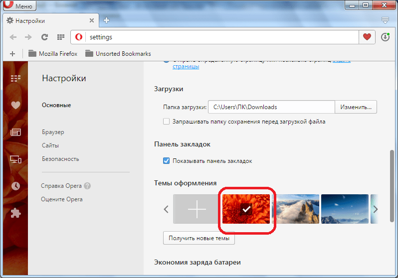 Добавление темы для Opera с жесткого диска компьютера