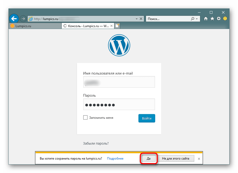 Запрос на сохранение пароля в Internet Explorer