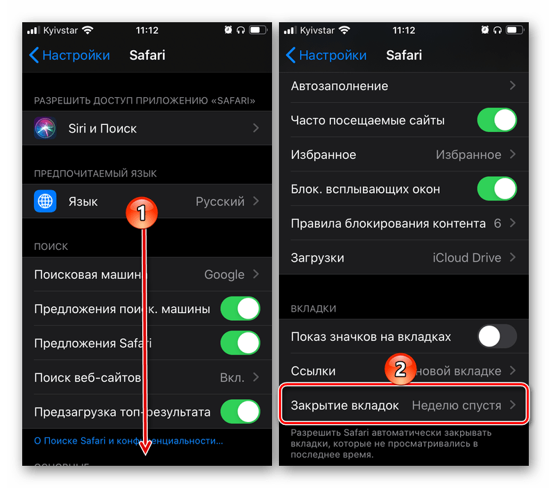 Настройки браузера Safari в iOS на iPhone