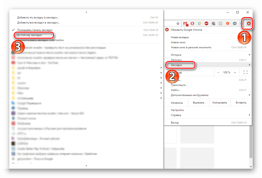 Диспетчер закладок в Google Chrome