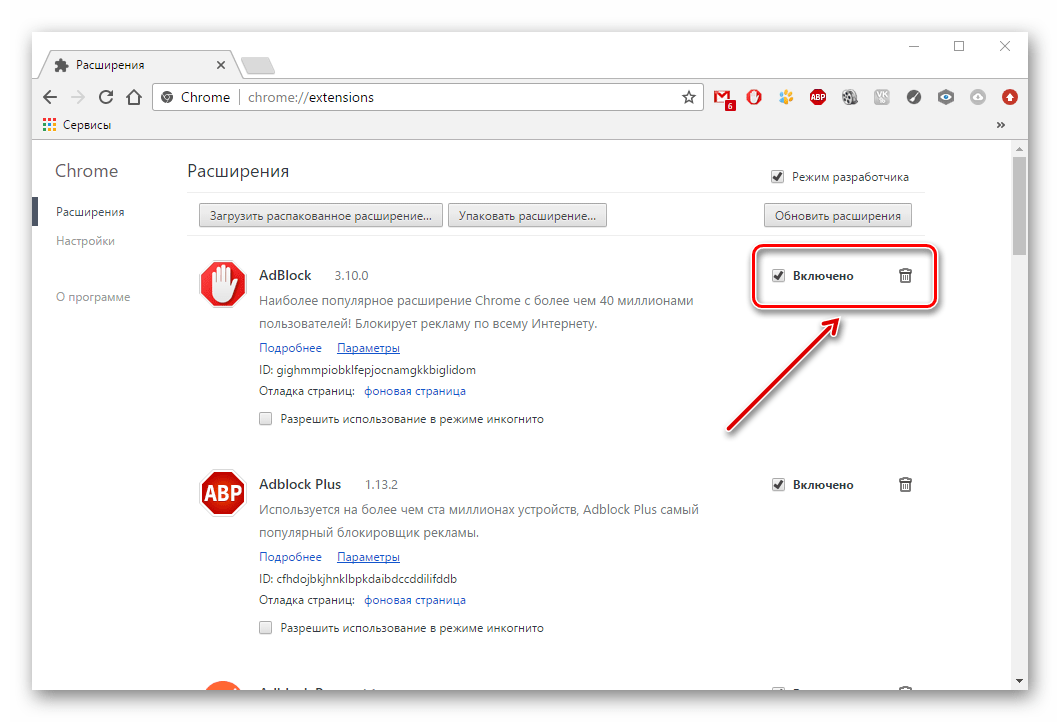 Управление расширениями в Google Chrome