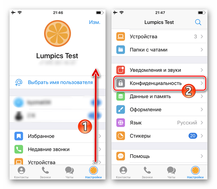 Telegram для iPhone - раздел Конфиденциальность в Настройках мессенджера