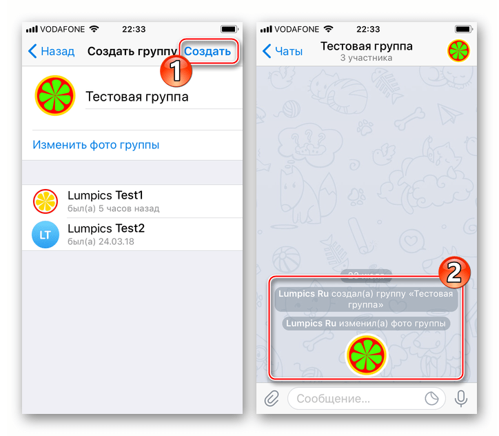Telegram для iPhone Создание группы завершено