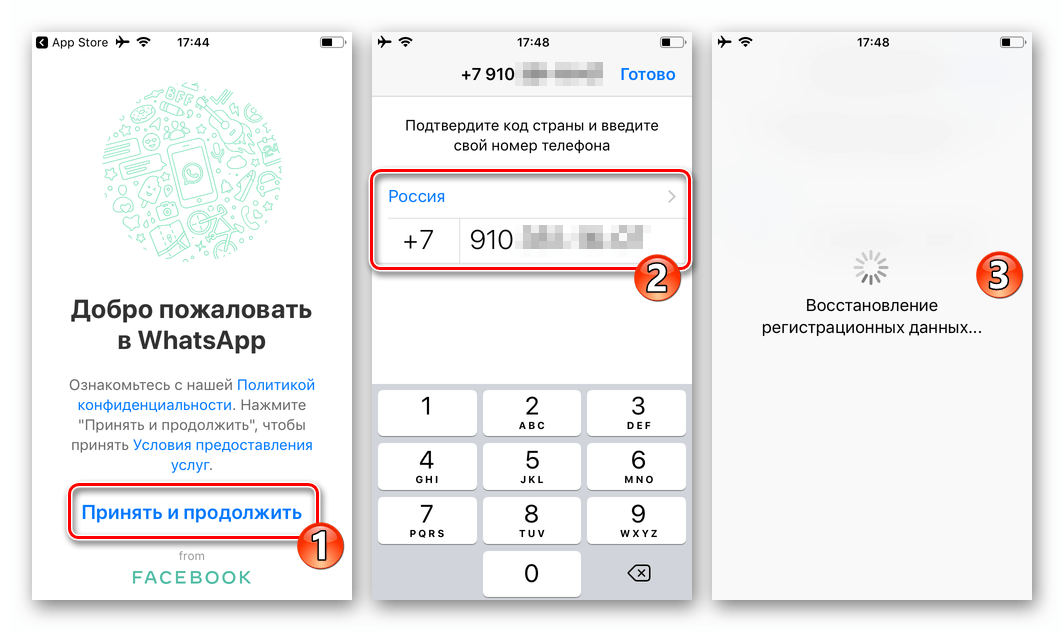 WhatsApp для iPhone - авторизация в мессенджере после восстановления программы