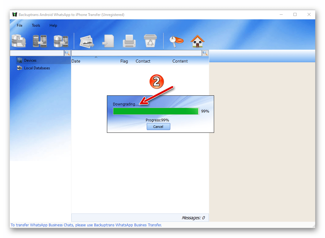 Backuptrans WhatsApp Transfer процесс даунгрейда мессенджера на Android-смартфоне