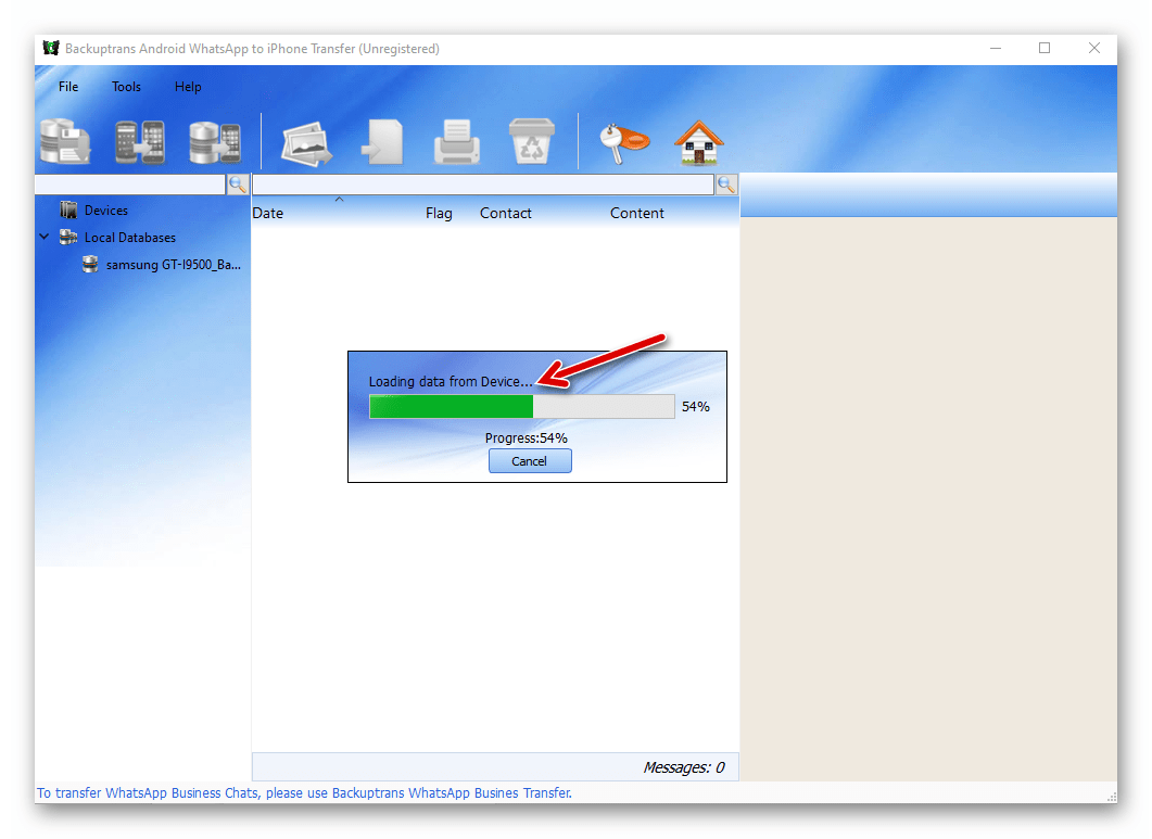 Backuptrans WhatsApp Transfer вычитка данных из iPhone после подключения девайса к программе