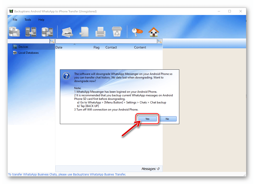 Backuptrans WhatsApp Transfer предупреждение об установке более старой нежели наличествующая на девайса версии мессенджера