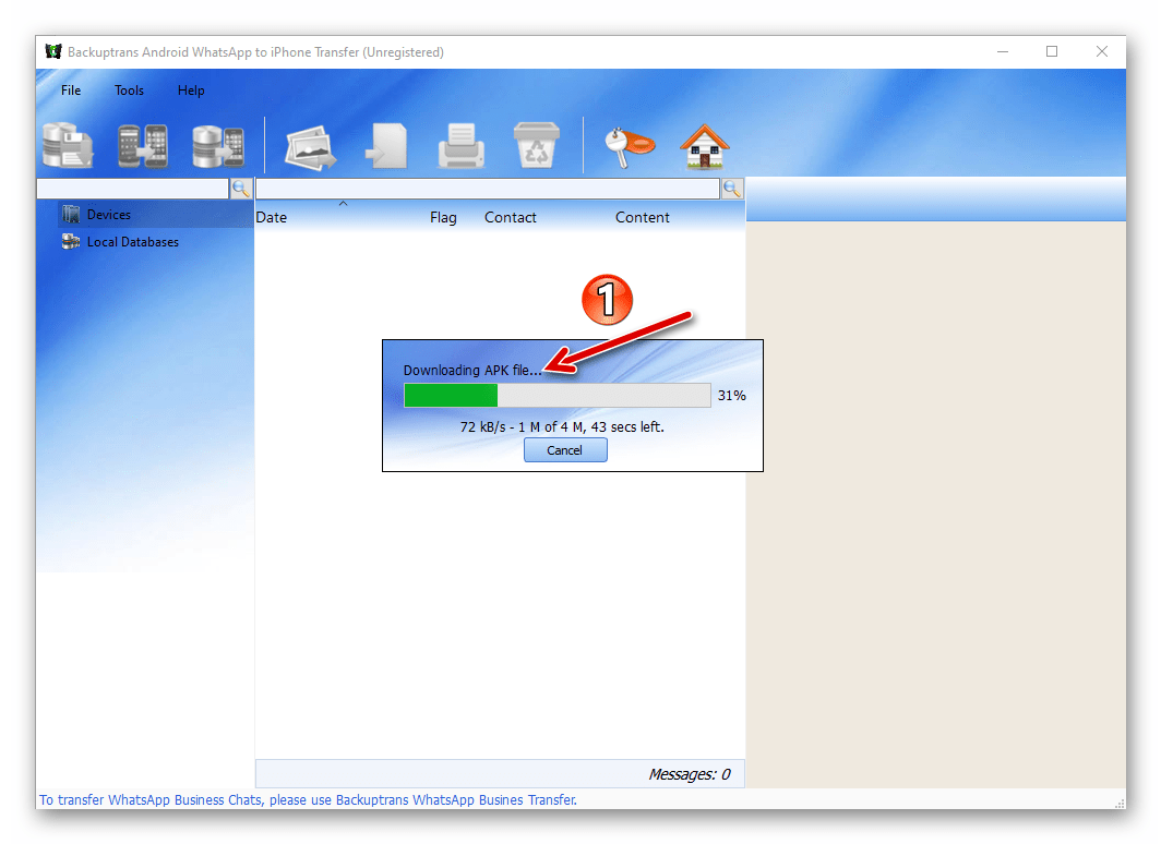 Backuptrans WhatsApp Transfer копирование APK-файла спецверсии мессенджера в Android-смартфон