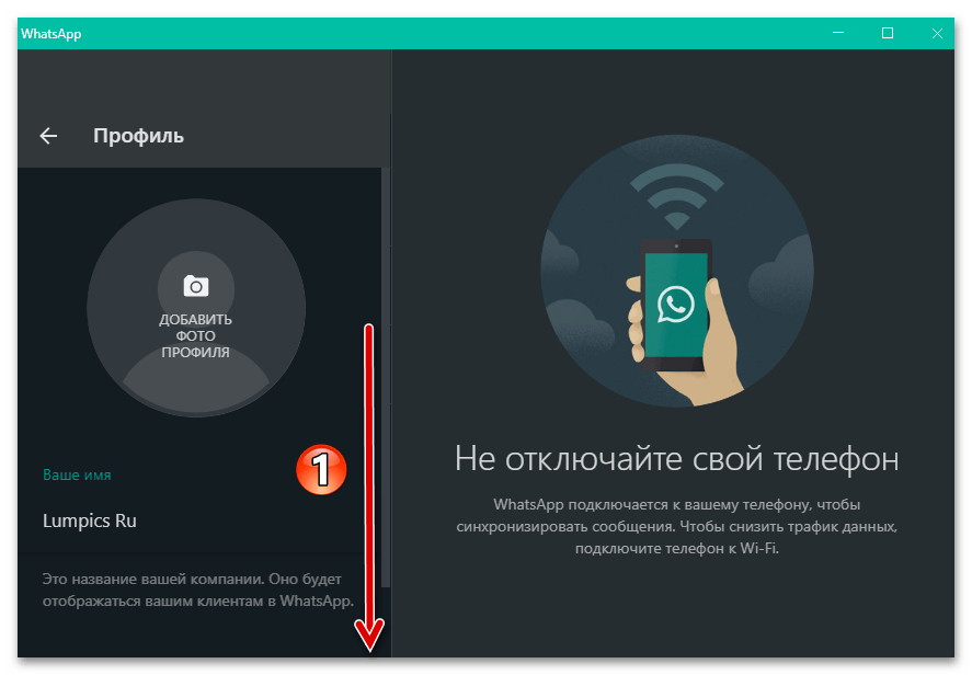 WhatsApp для Windows настройки профиля в мессенджере