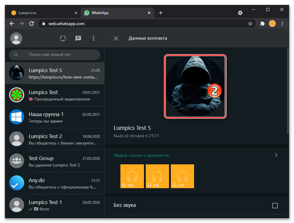 WhatsApp Web переход к полноразмерному просмотру фото собеседника в мессенджере
