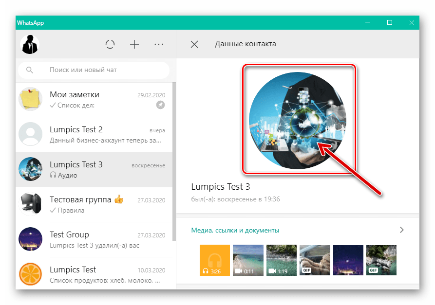 WhatsApp для Windows переход к полноразмерному просмотру аватарки контакта в мессенджере