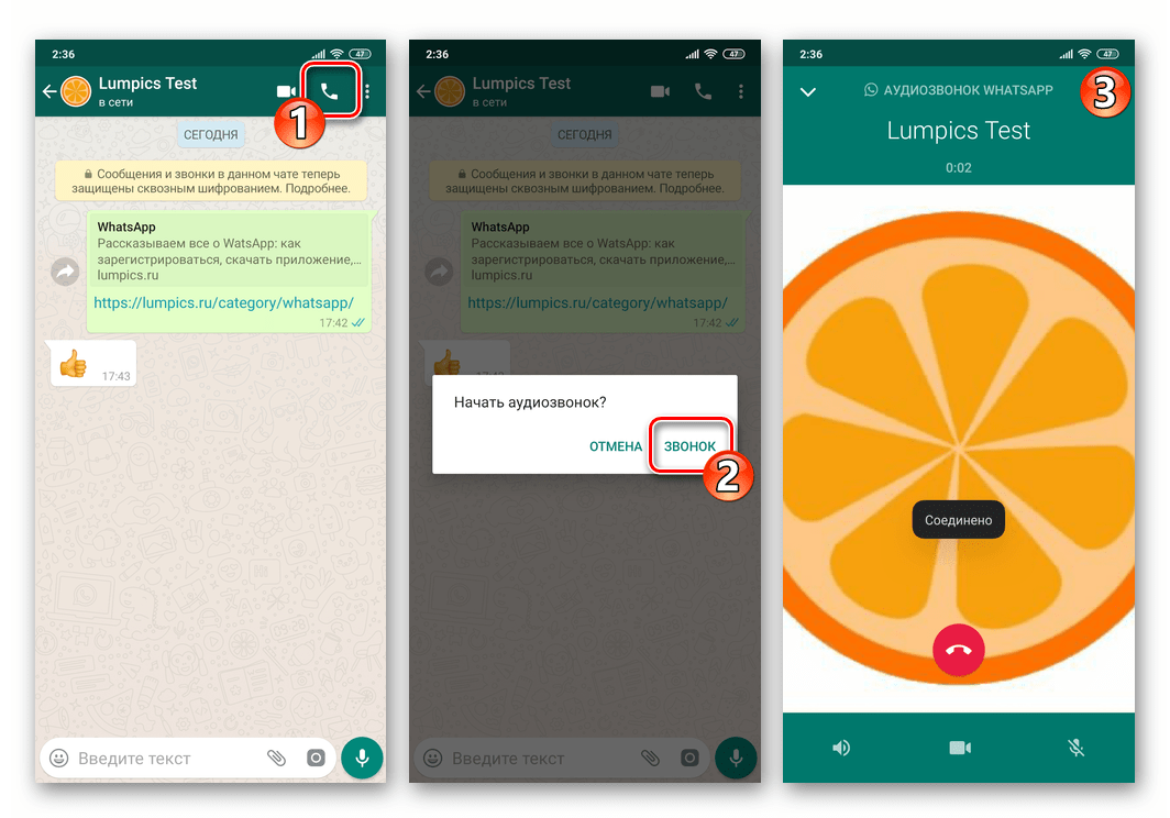WhatsApp как осуществить аудиозвонок через мессенджер