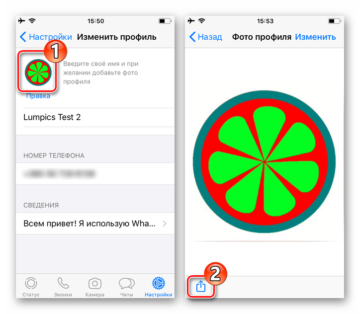 WhatsApp для iOS - просмотр своей аватарки в мессенджере в полном размере