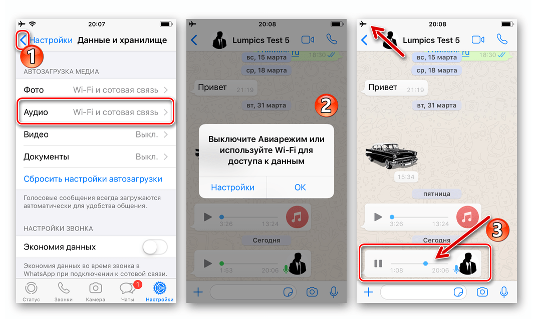 WhatsApp для iPhone прослушивание авто загруженного аудио в мессенджере без интернета